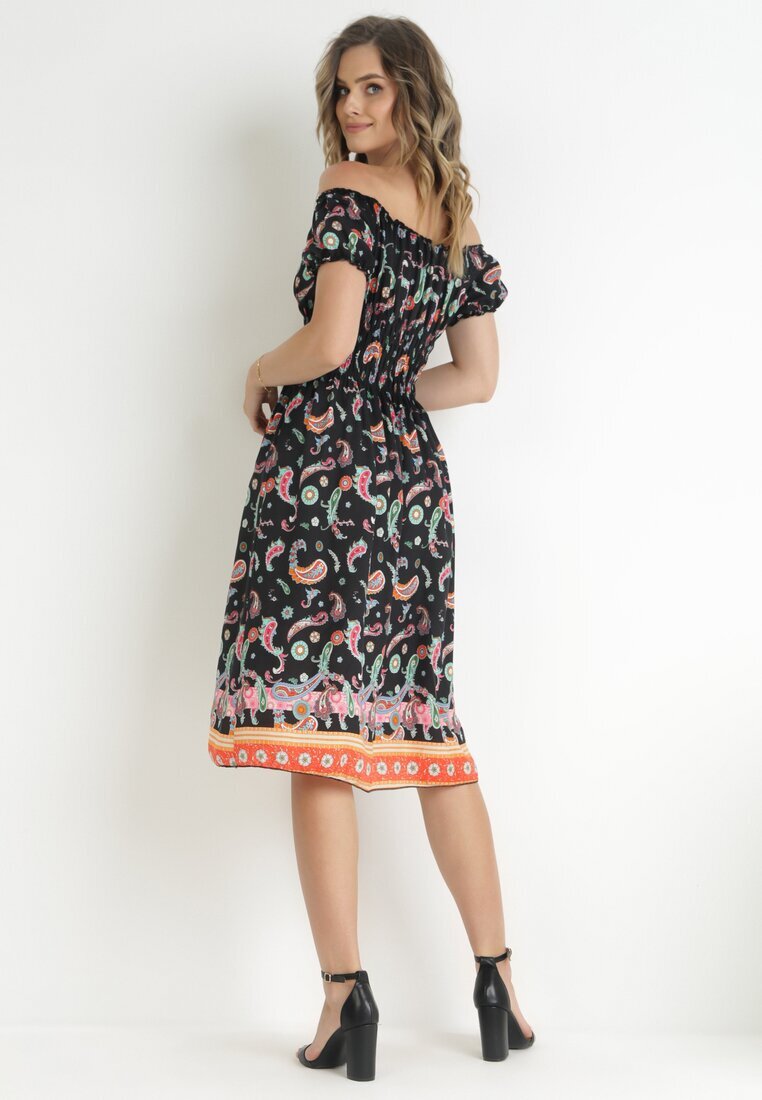 generation Rochie Neagră Cloș Din Bumbac Stil Spaniol Cu Model Paisley Dottia