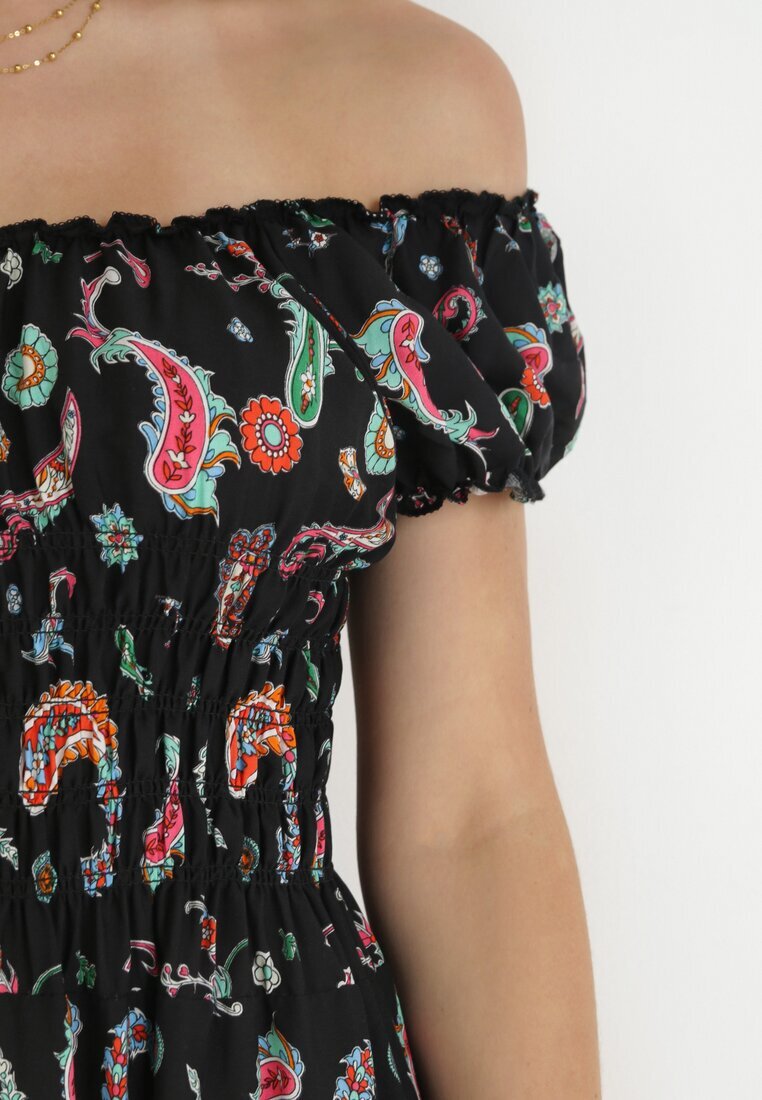 generation Rochie Neagră Cloș Din Bumbac Stil Spaniol Cu Model Paisley Dottia
