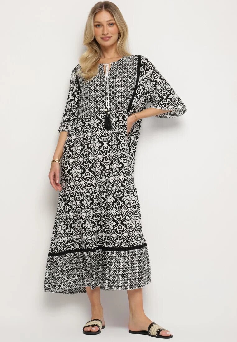 generation Rochie Neagră De bumbac în stil Boho cu șiret la decolteu Orradelle