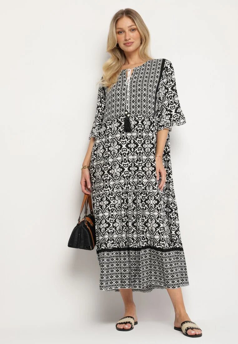 generation Rochie Neagră De bumbac în stil Boho cu șiret la decolteu Orradelle