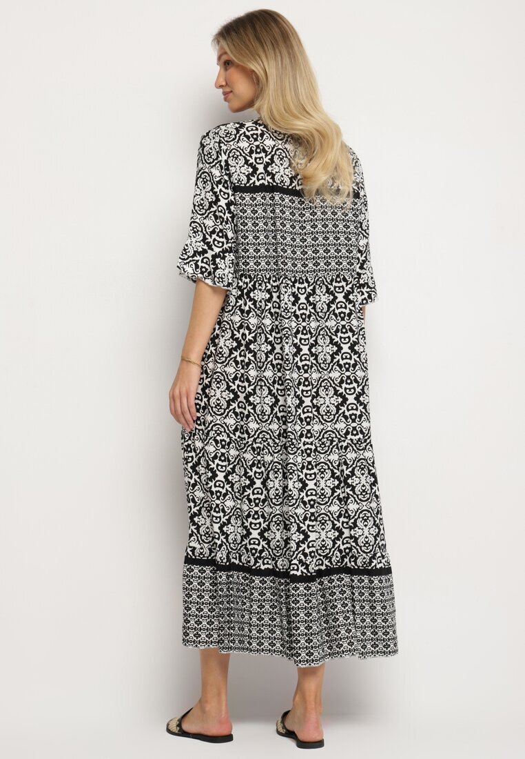 generation Rochie Neagră De bumbac în stil Boho cu șiret la decolteu Orradelle