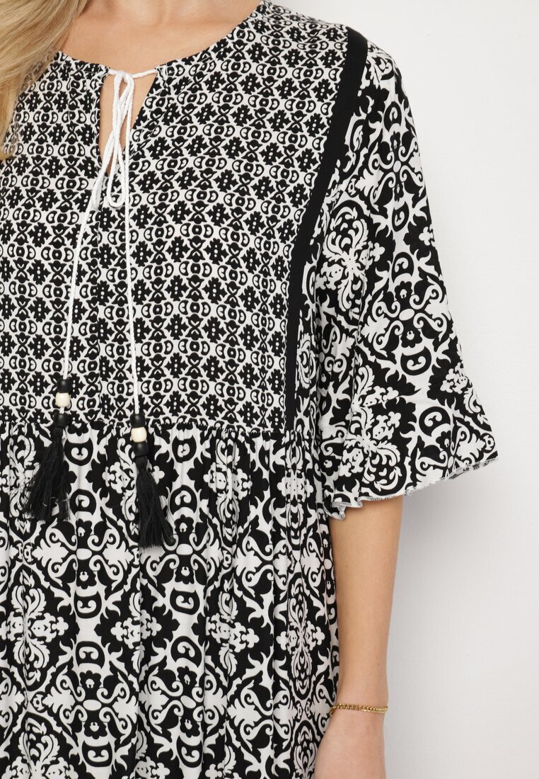 generation Rochie Neagră De bumbac în stil Boho cu șiret la decolteu Orradelle