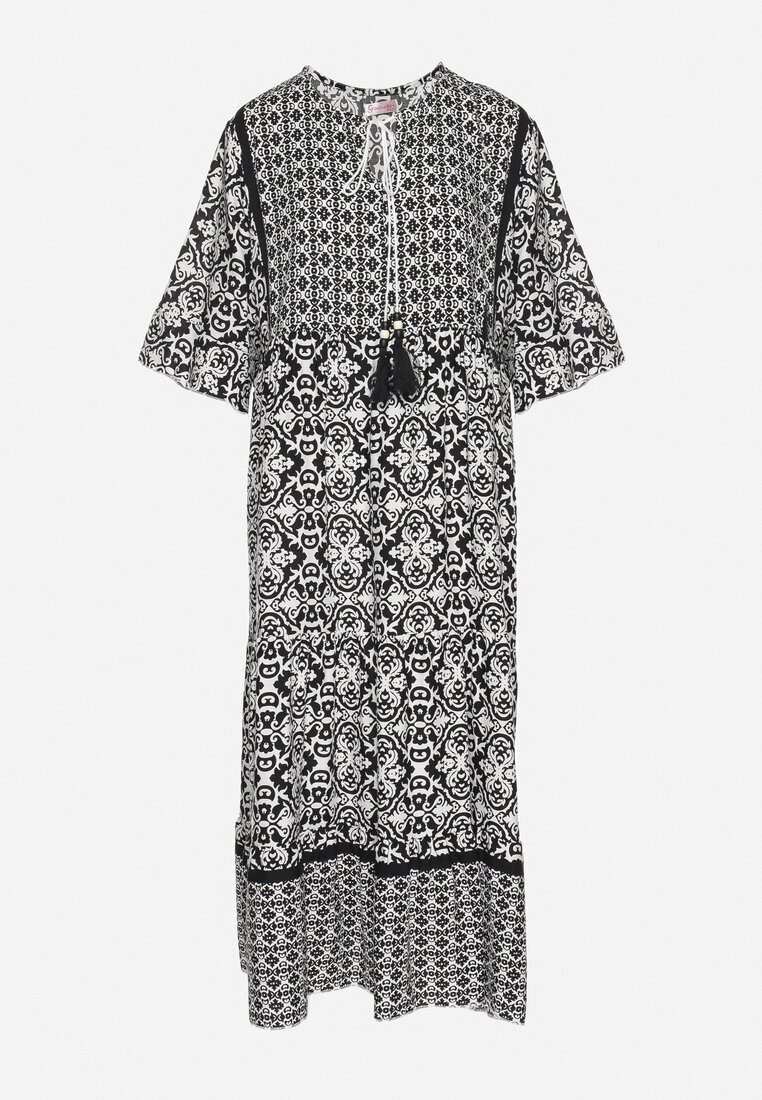 generation Rochie Neagră De bumbac în stil Boho cu șiret la decolteu Orradelle