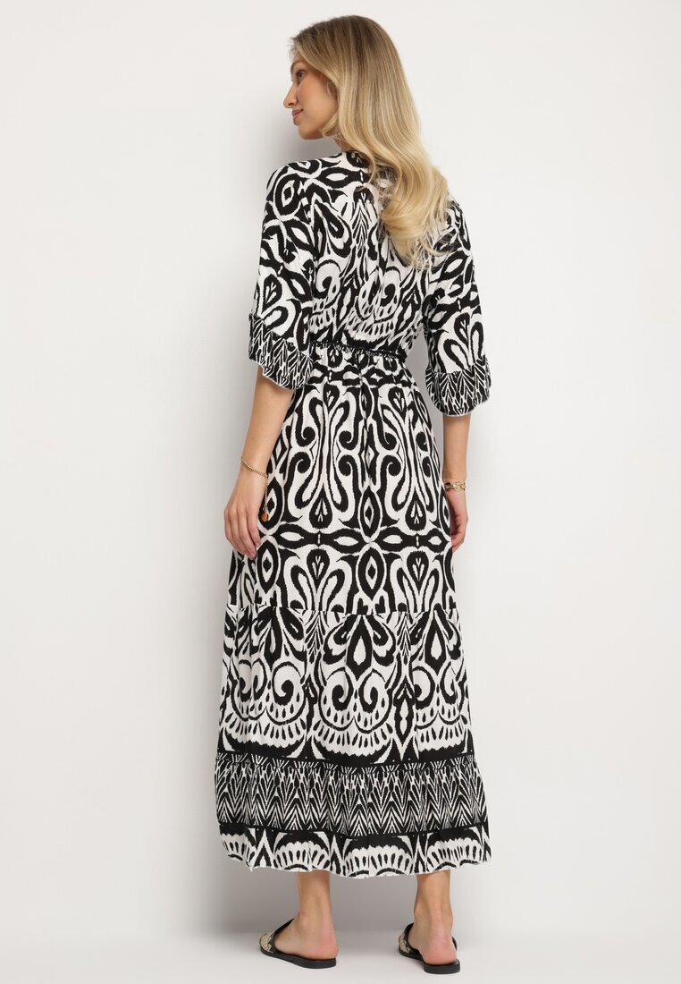 generation Rochie Neagră din Bumbac cu Model Ornamental cu Elastic în Talie Orrielle