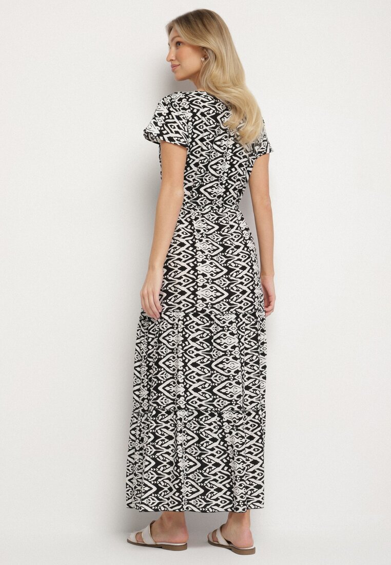generation Rochie Neagră din bumbac Decorată cu model Aztec cu șnur în talie