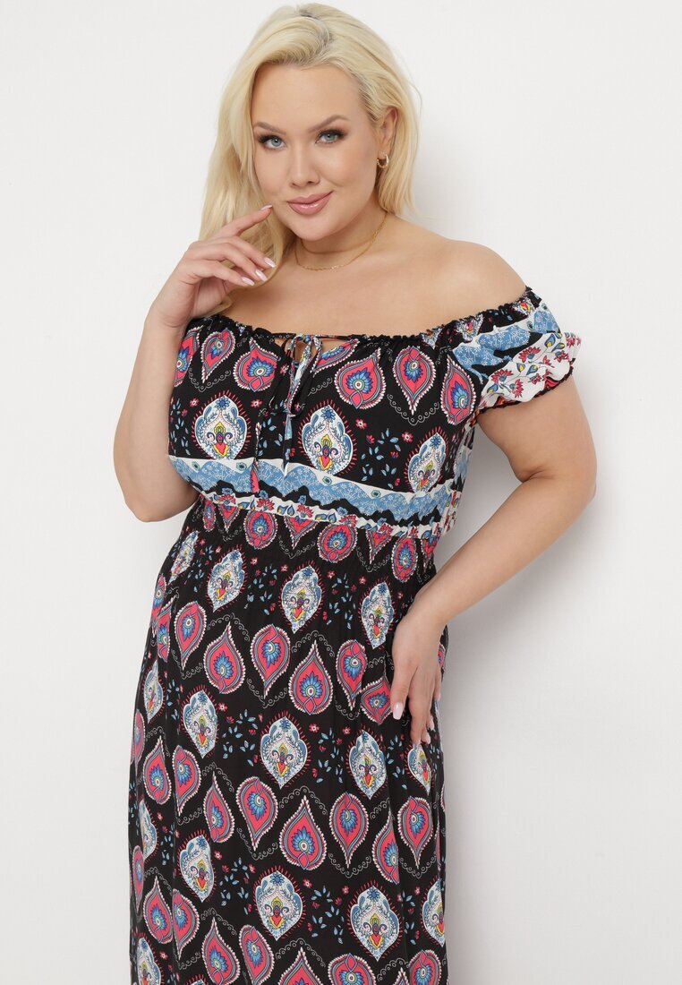 generation Rochie Negru-Roz din bumbac cu elastic în talie și cu model mozaic Vestra