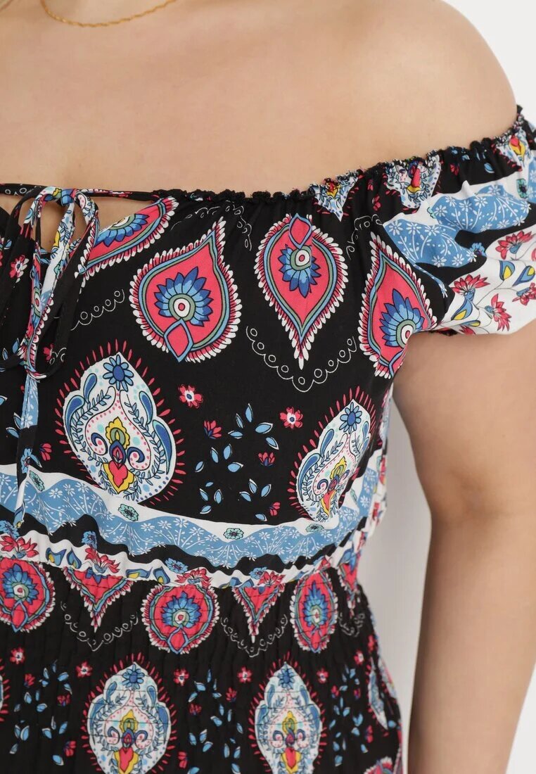 generation Rochie Negru-Roz din bumbac cu elastic în talie și cu model mozaic Vestra