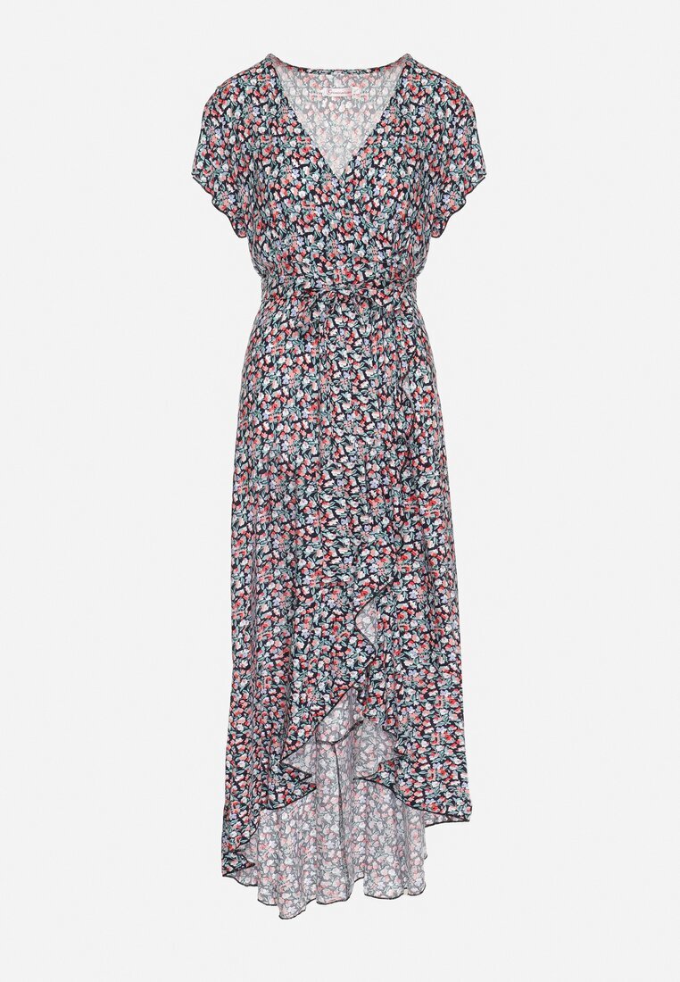 generation Rochie Negru-Verde din bumbac cu elastic în talie și tiv asimetric Orrizae