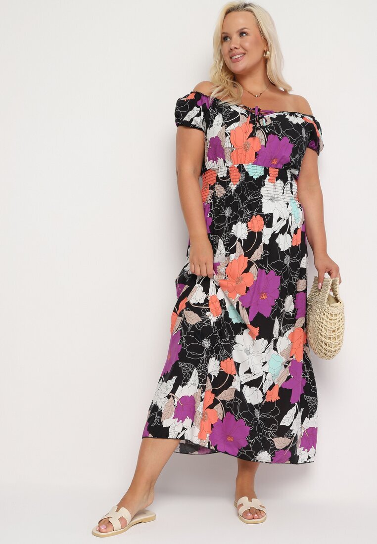 generation Rochie Negru-Violet din bumbac cu croi evazat cu elastic în talie Euretta