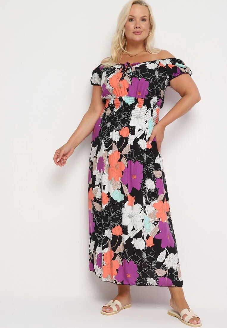 generation Rochie Negru-Violet din bumbac cu croi evazat cu elastic în talie Euretta