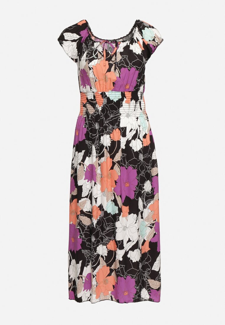 generation Rochie Negru-Violet din bumbac cu croi evazat cu elastic în talie Euretta