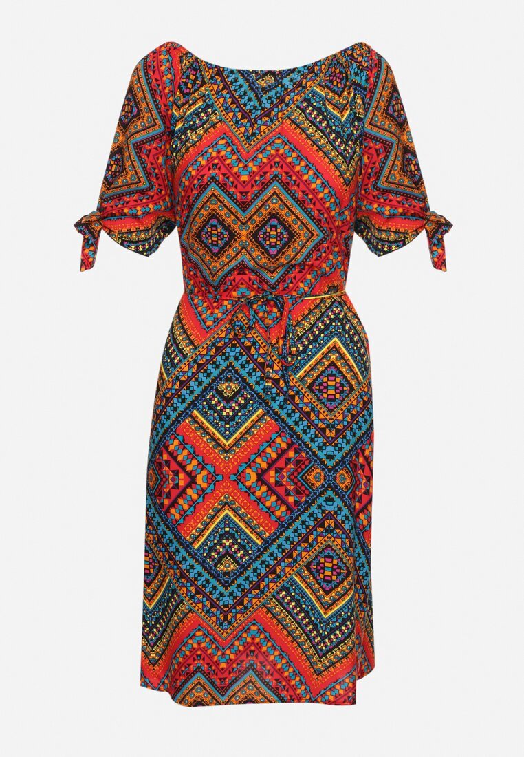 generation Rochie Roșie de bumbac cu model etno cu cordon legat în talie Tosmera