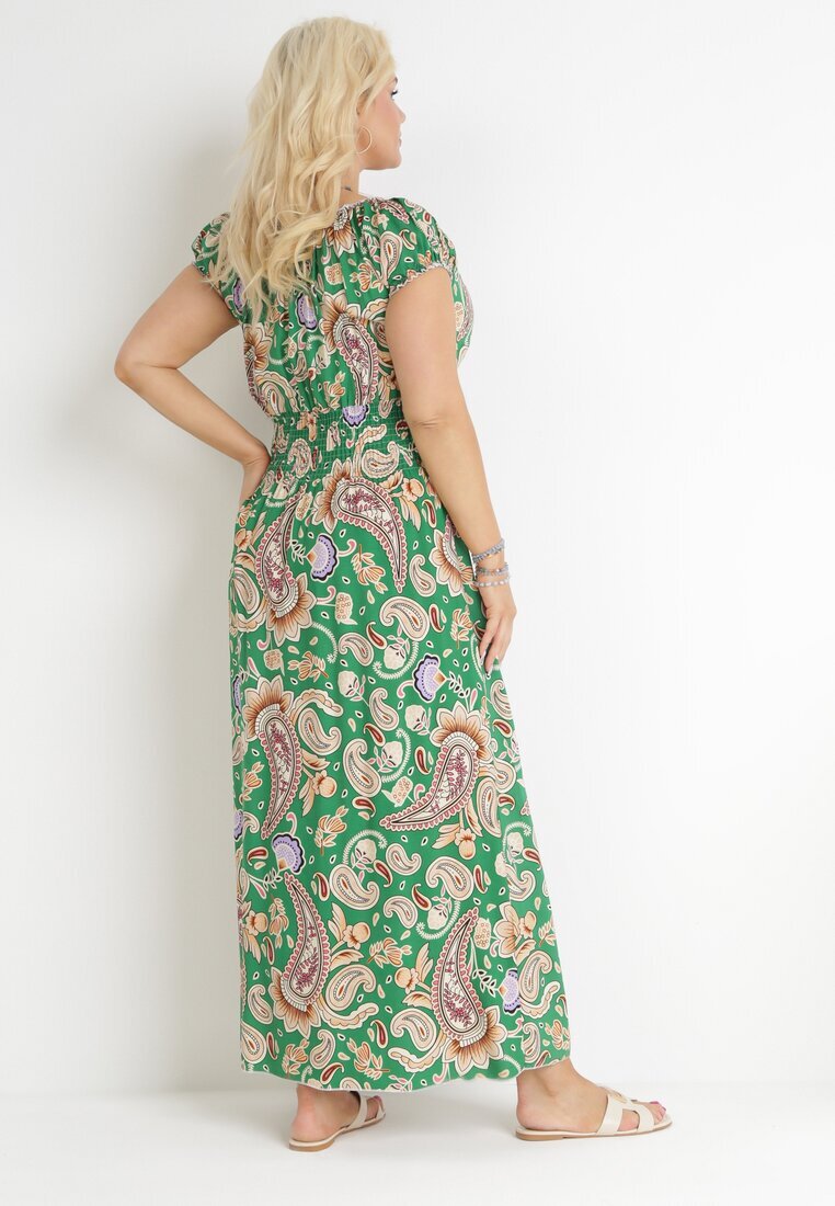 generation Rochie Verde Cloș Bardot Maxi cu Elastic în Talie din Bumbac Briyenn