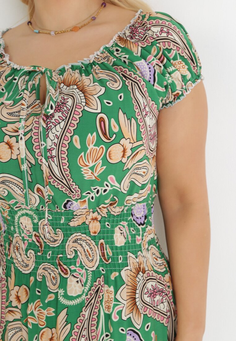 generation Rochie Verde Cloș Bardot Maxi cu Elastic în Talie din Bumbac Briyenn
