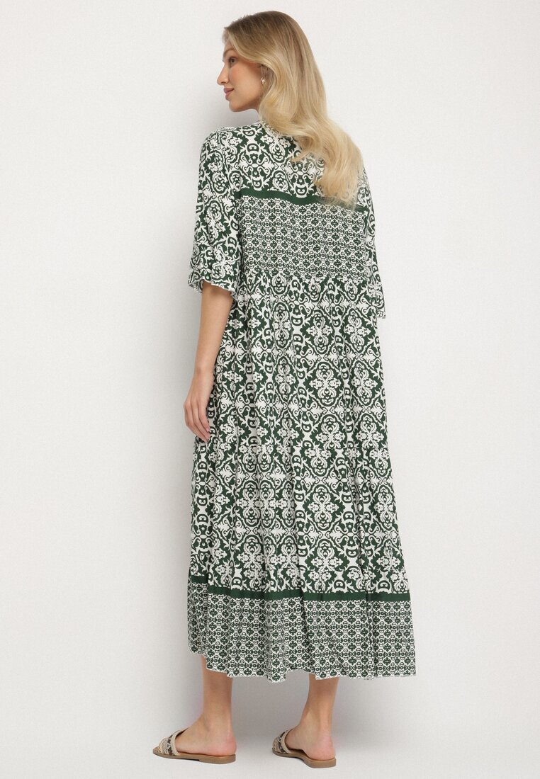 generation Rochie Verde de Bumbac Stil boho cu șiret la decolteu Orradelle