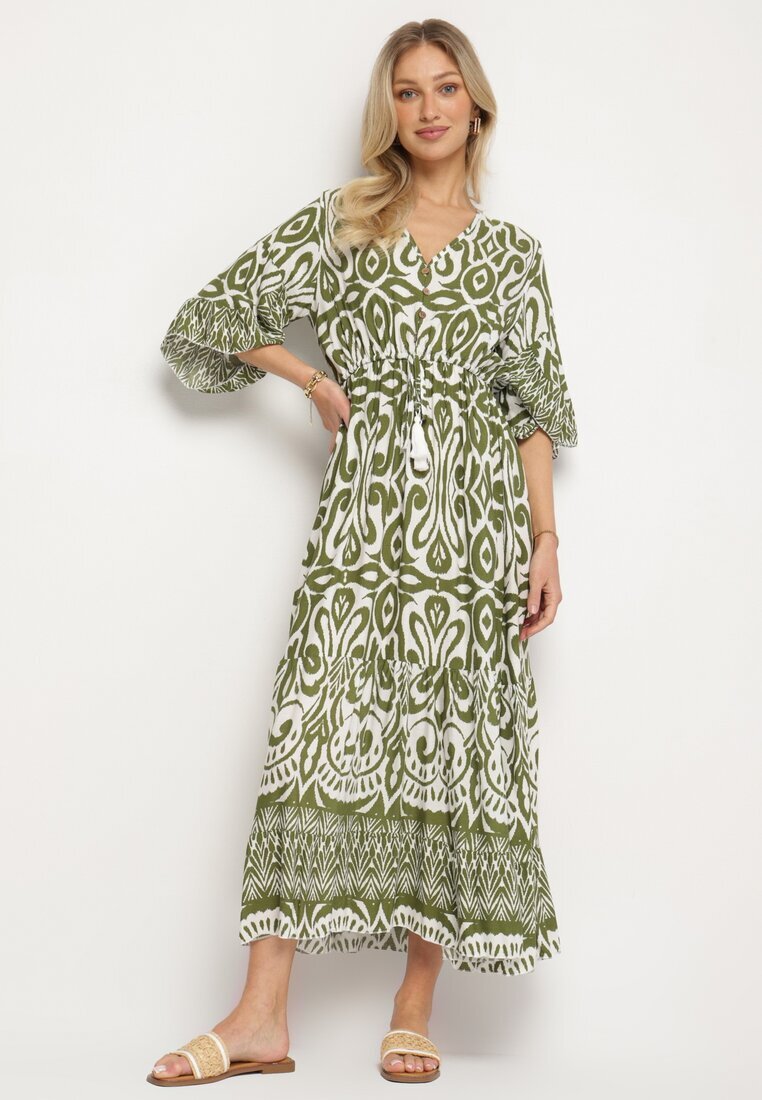 generation Rochie Verde din bumbac cu model ornamental cu elastic în talie Orrielle
