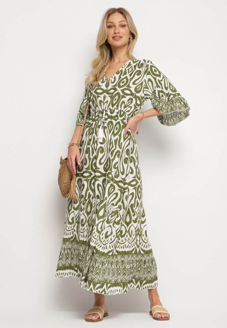 generation Rochie Verde din bumbac cu model ornamental cu elastic în talie Orrielle