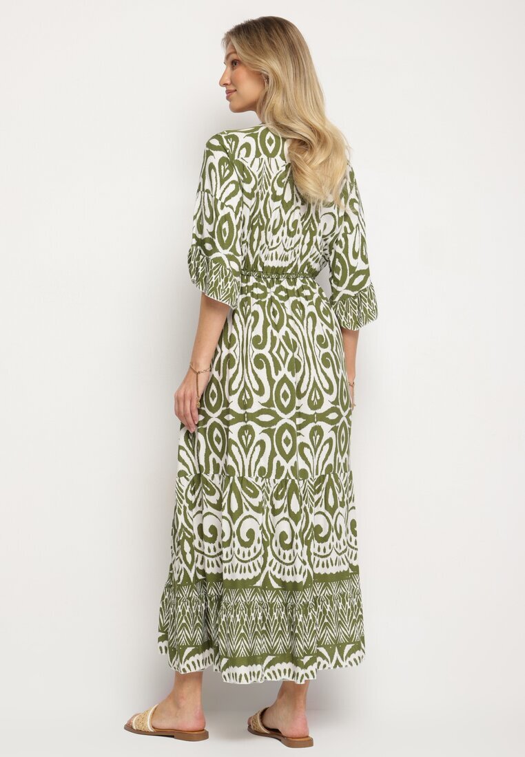 generation Rochie Verde din bumbac cu model ornamental cu elastic în talie Orrielle