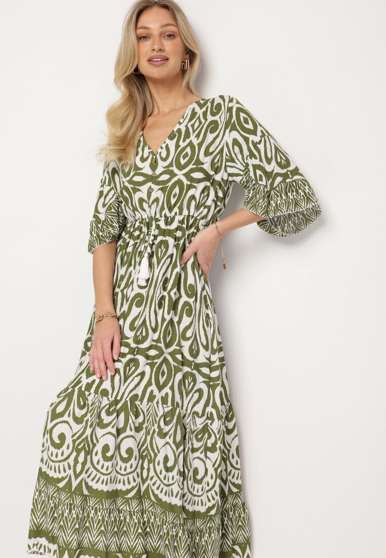generation Rochie Verde din bumbac cu model ornamental cu elastic în talie Orrielle