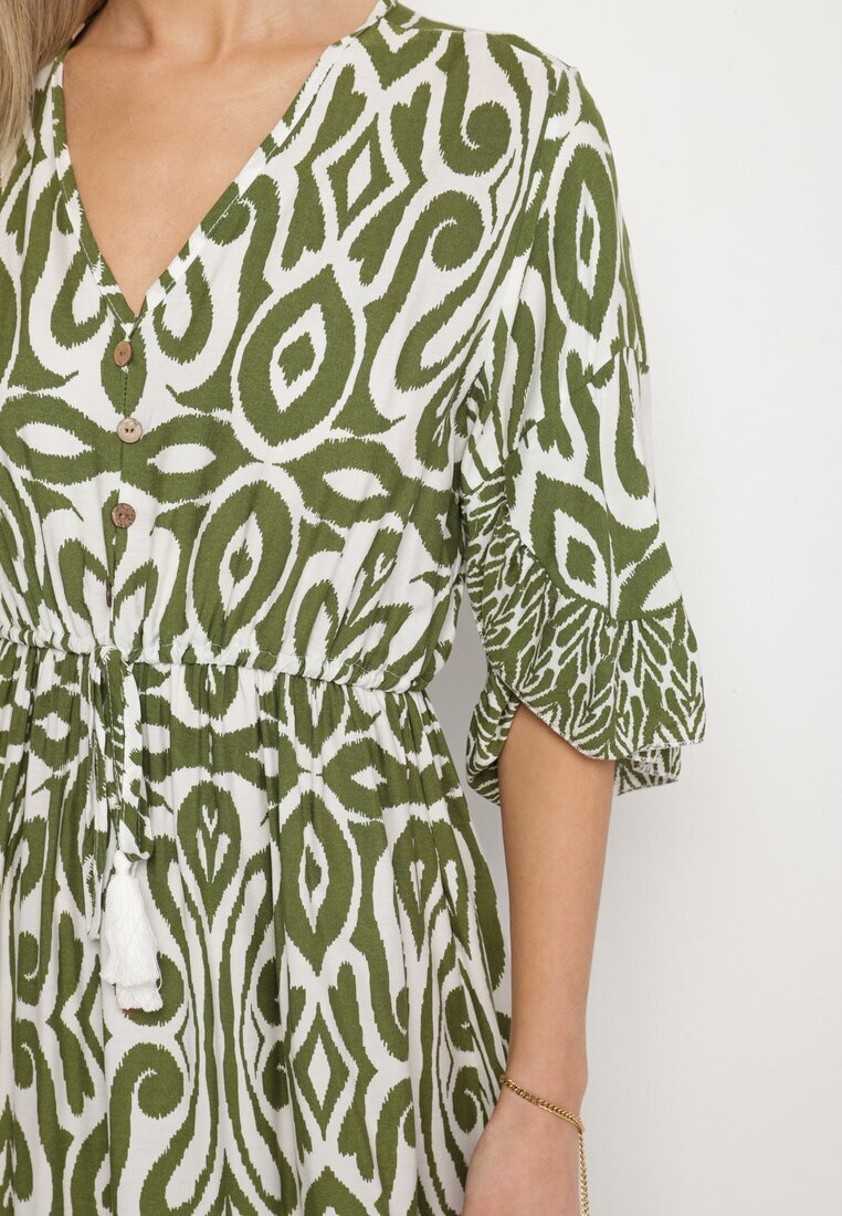 generation Rochie Verde din bumbac cu model ornamental cu elastic în talie Orrielle