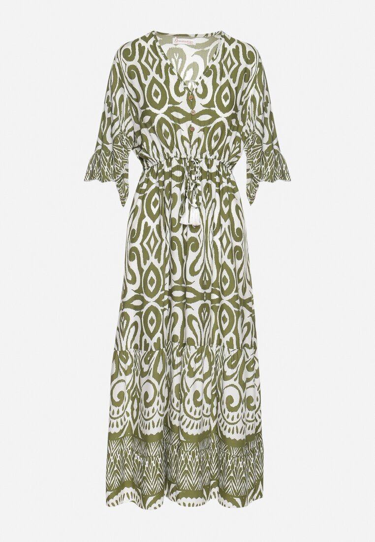generation Rochie Verde din bumbac cu model ornamental cu elastic în talie Orrielle