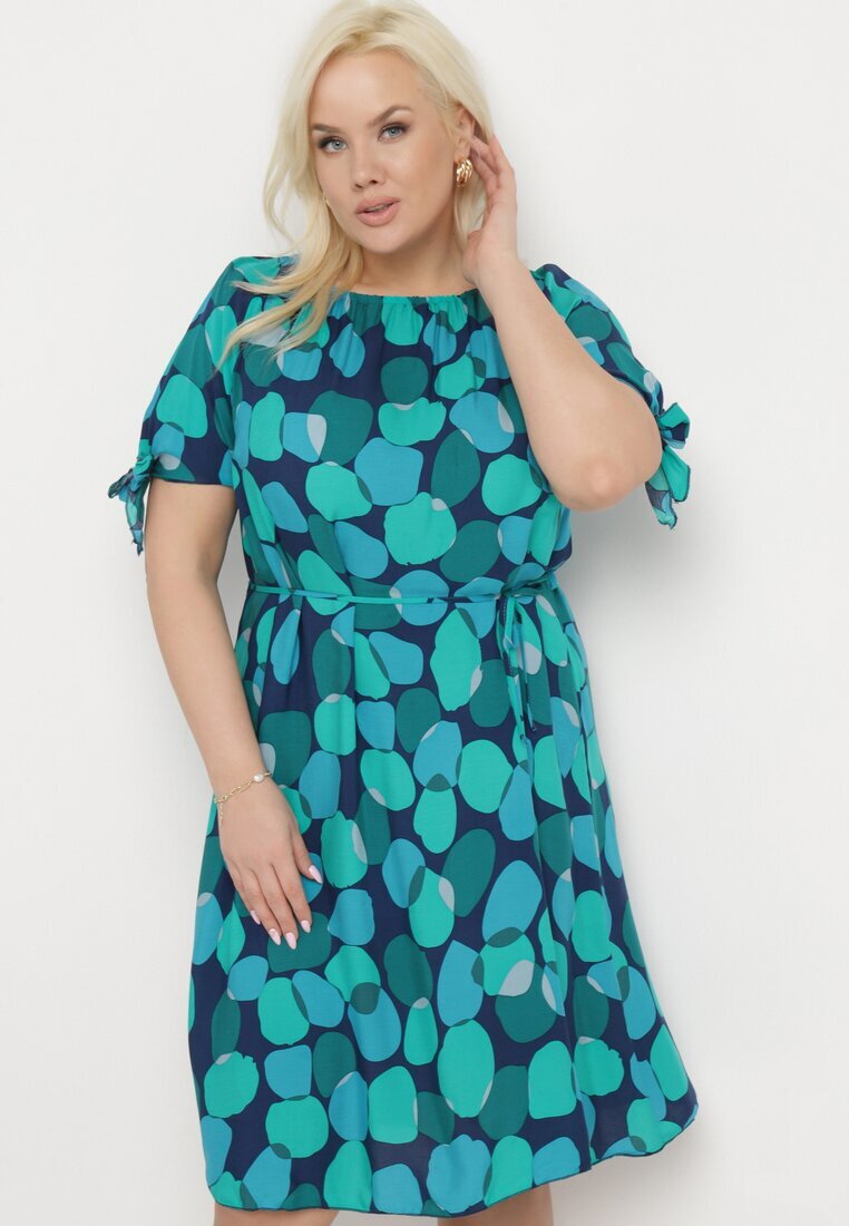 generation Rochie Verde Trapezoidală De bumbac cu Decolteu elastic și Șnur în talie Eeraphina