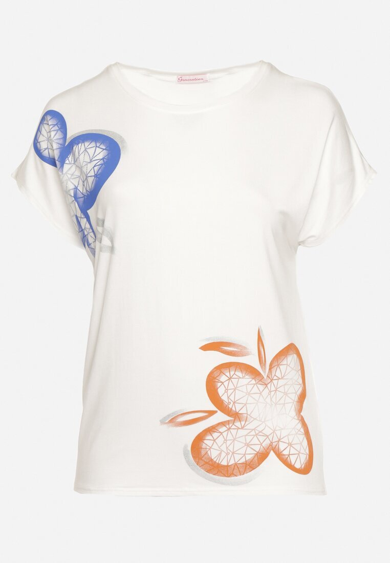 generation T-shirt Alb Clasic din Bumbac Decorat cu Imprimeu și Zirconii Kristinae