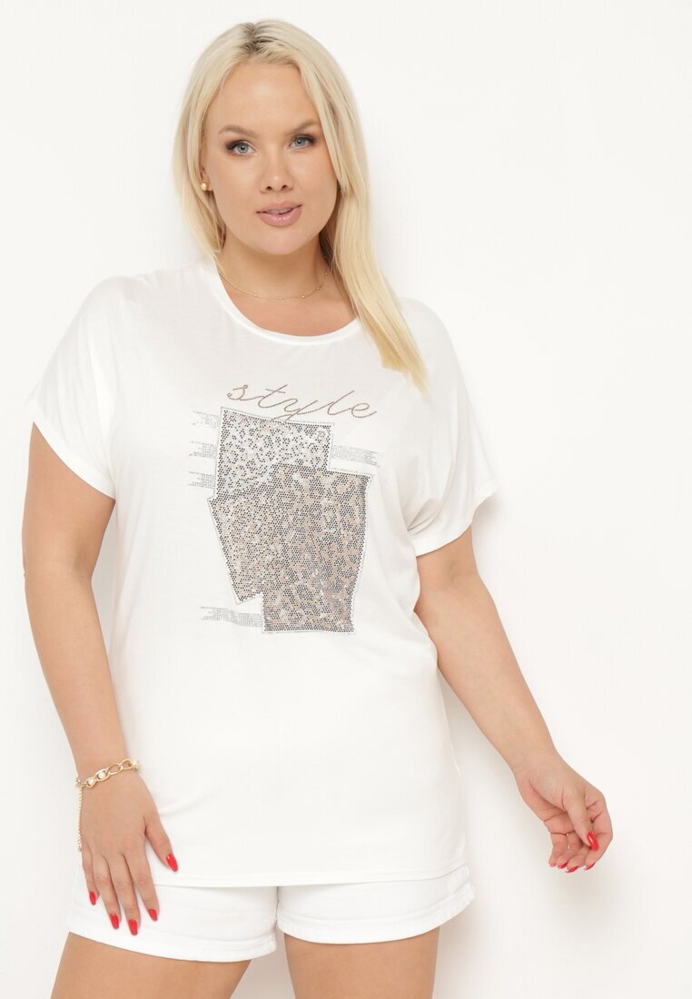generation Tricou Alb de Bumbac cu Text Decorativ și Strass-uri Krisiona