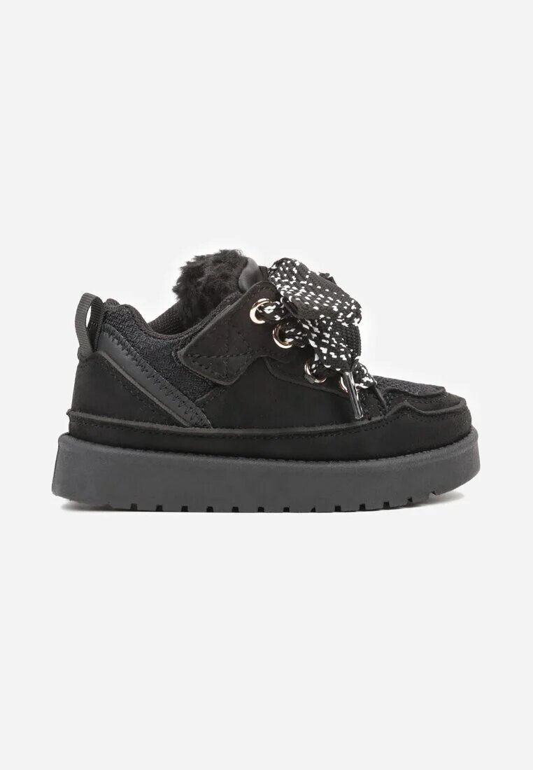 Ghete de iarnă tip Sneakers Negre cu Șireturi Decorative Căptușite cu Blană Nalinia