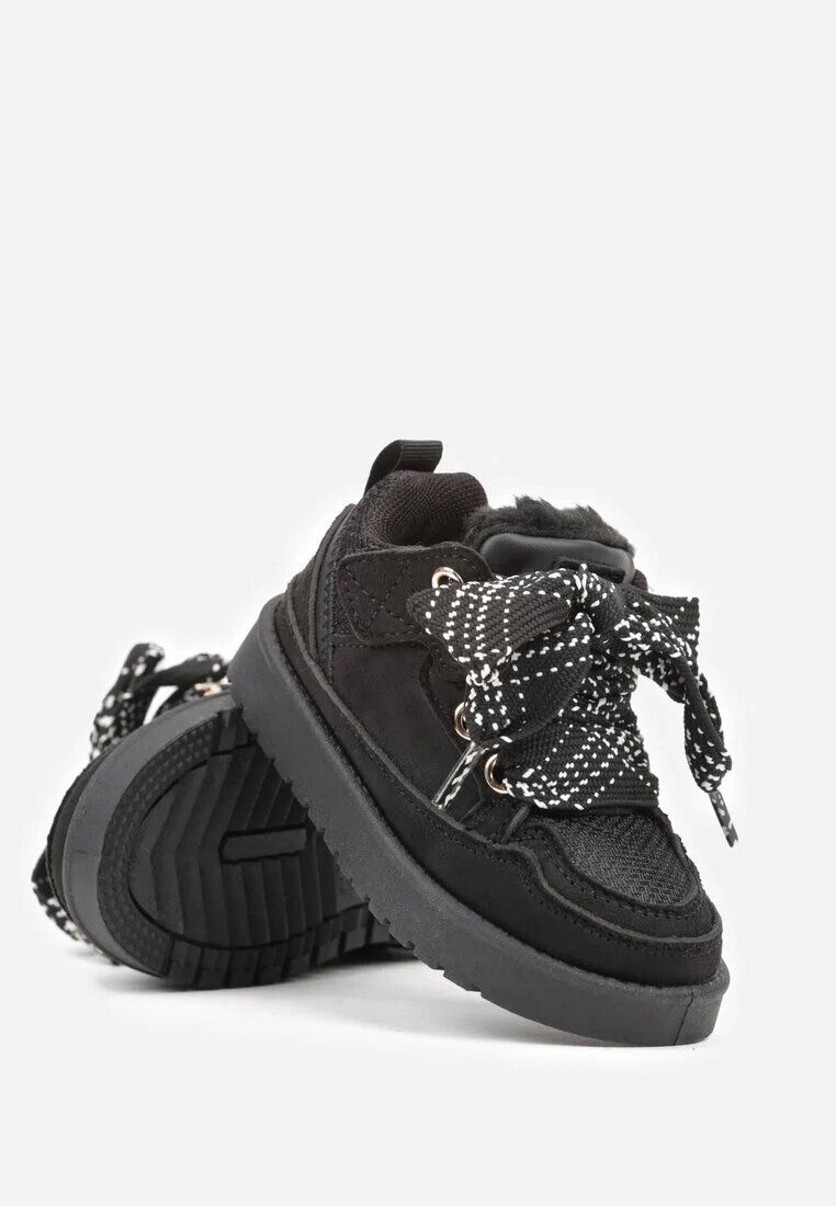  Ghete de iarnă tip Sneakers Negre cu Șireturi Decorative Căptușite cu Blană Nalinia