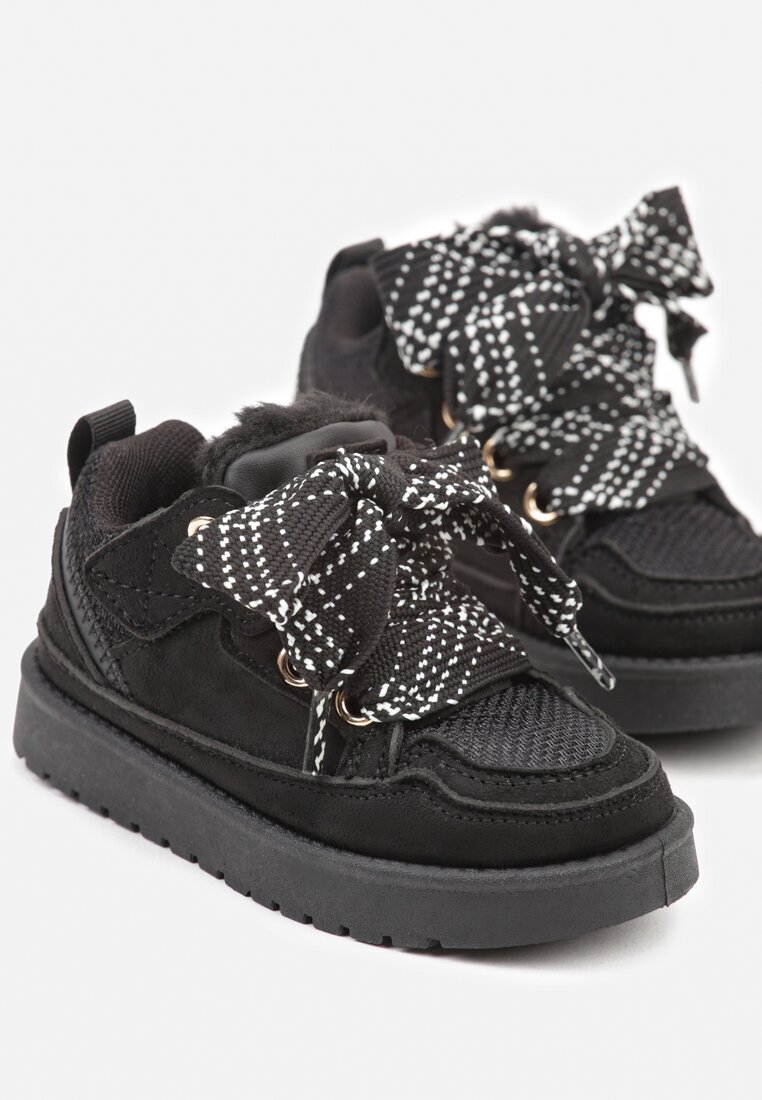  Ghete de iarnă tip Sneakers Negre cu Șireturi Decorative Căptușite cu Blană Nalinia