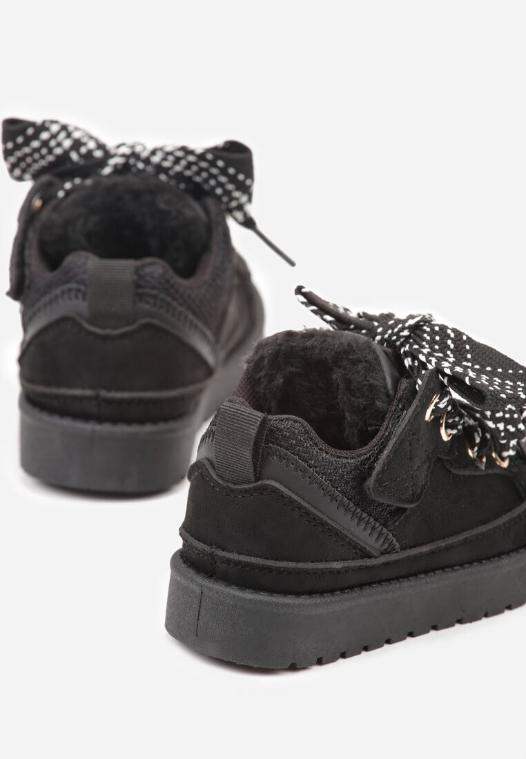  Ghete de iarnă tip Sneakers Negre cu Șireturi Decorative Căptușite cu Blană Nalinia