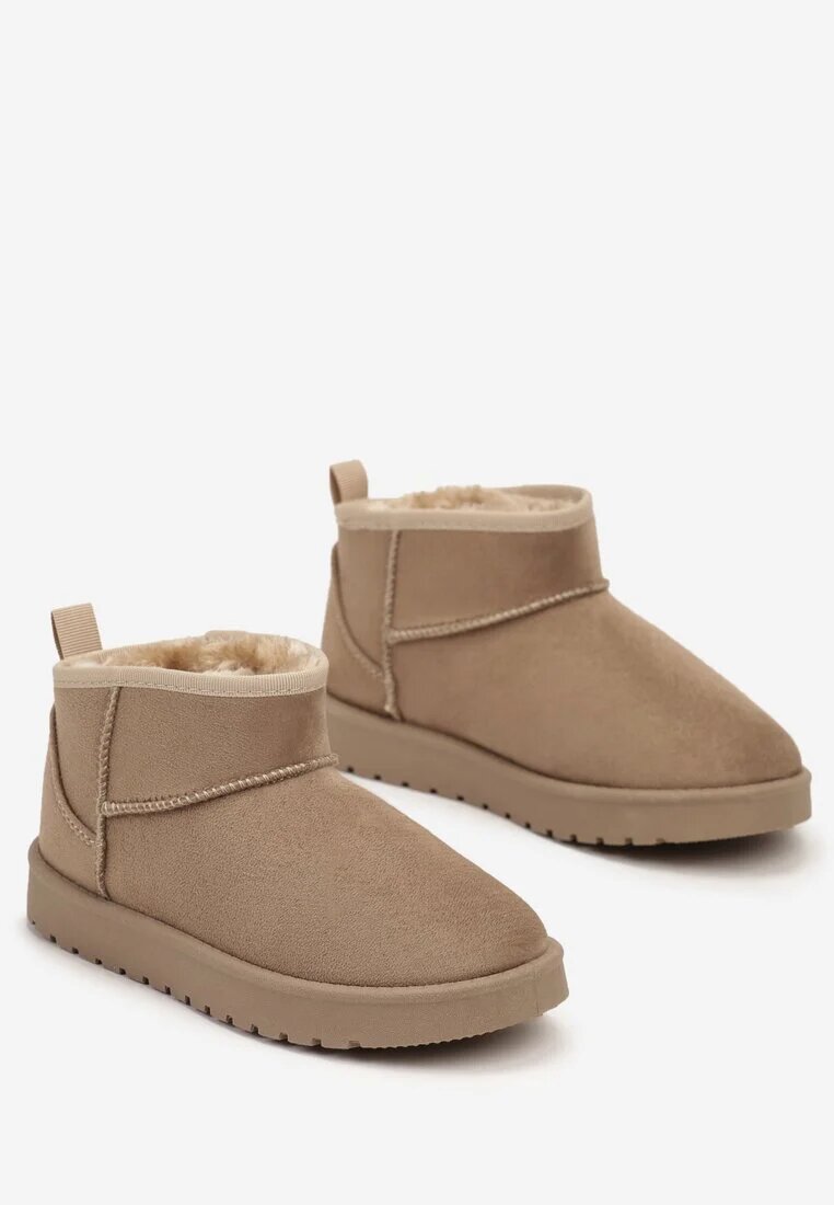  Ghete de zăpadă bej tip slip-on din imitație de piele întoarsă cu talpă plată Mirirae