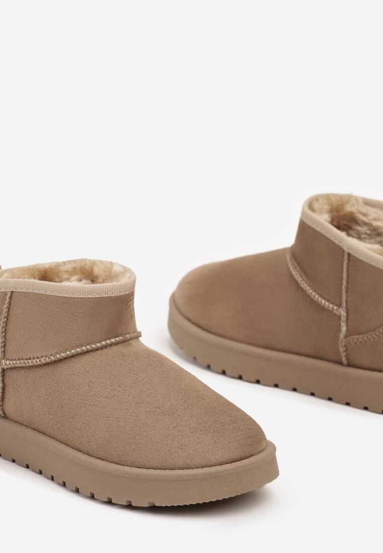  Ghete de zăpadă bej tip slip-on din imitație de piele întoarsă cu talpă plată Mirirae