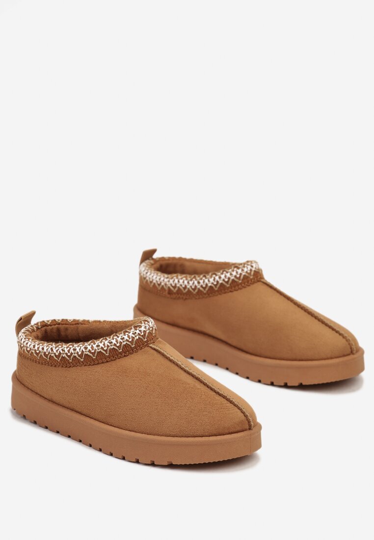  Ghete de zăpadă Maro Slip-on cu carâmb scurt decorate cu broderie Mirira