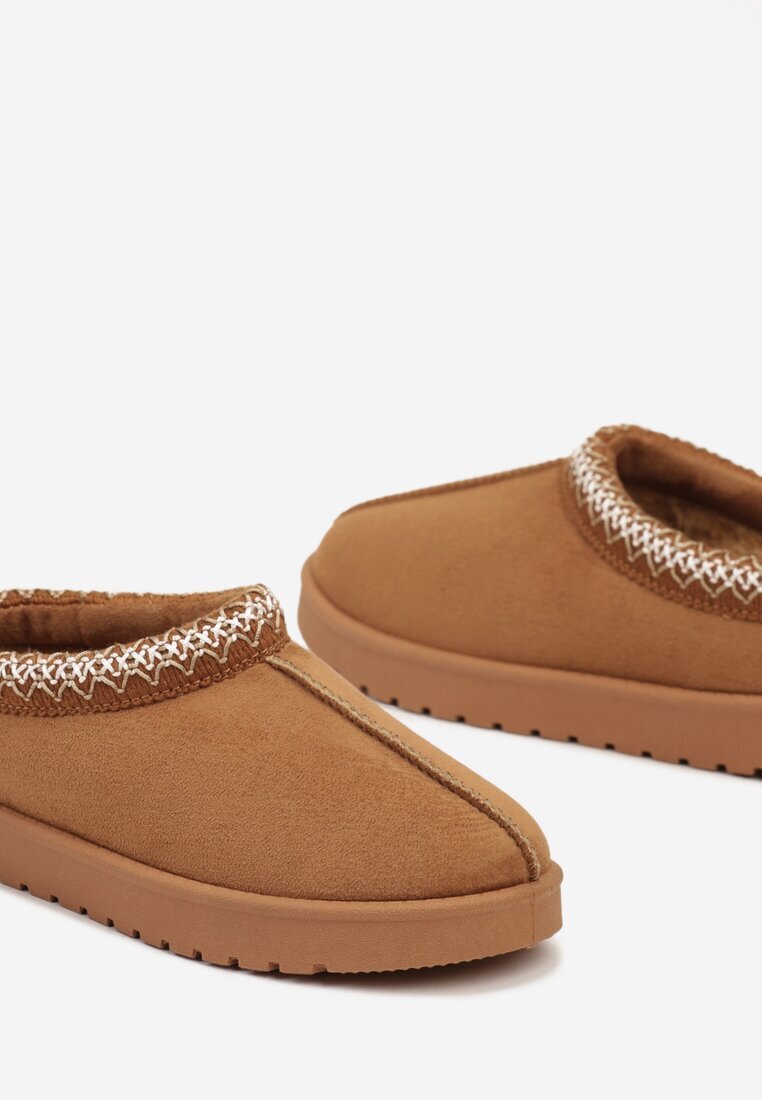  Ghete de zăpadă Maro Slip-on cu carâmb scurt decorate cu broderie Mirira