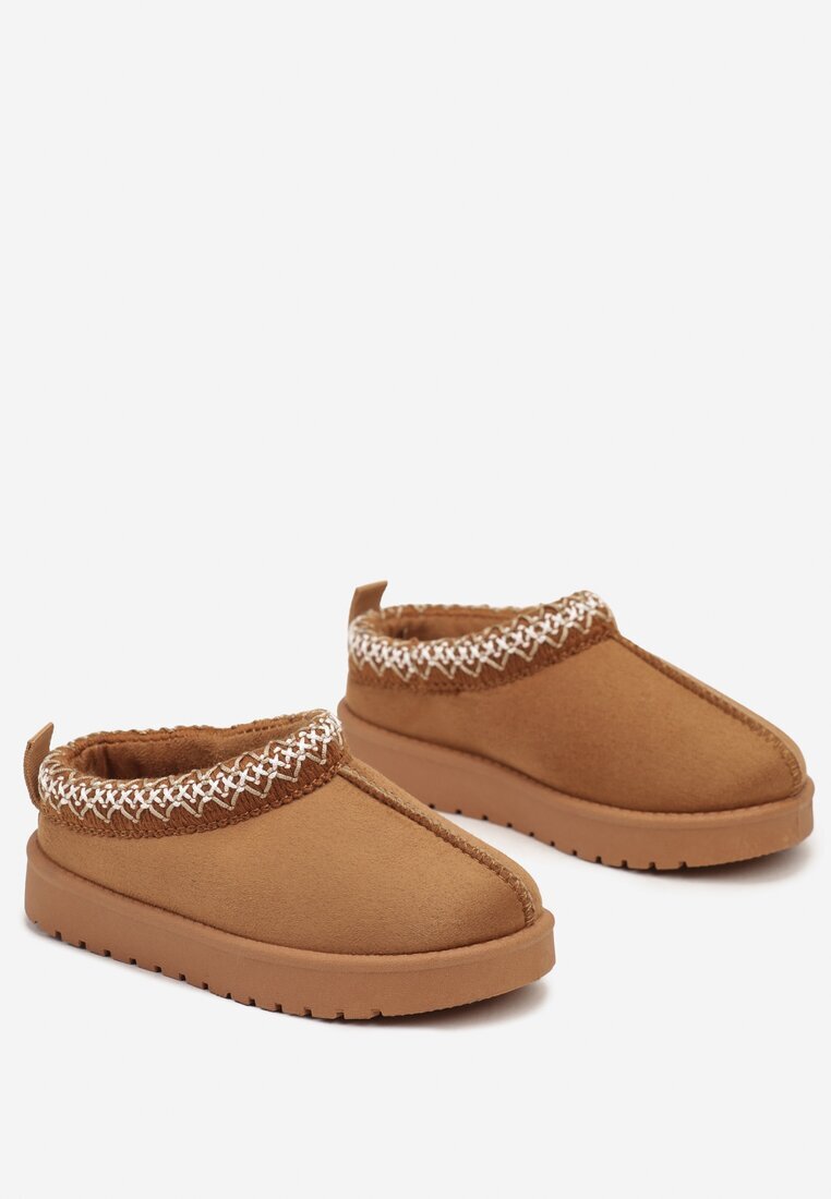 Ghete de zăpadă Maro tip slip-on cu talpă plată și broderie decorativă Daileis