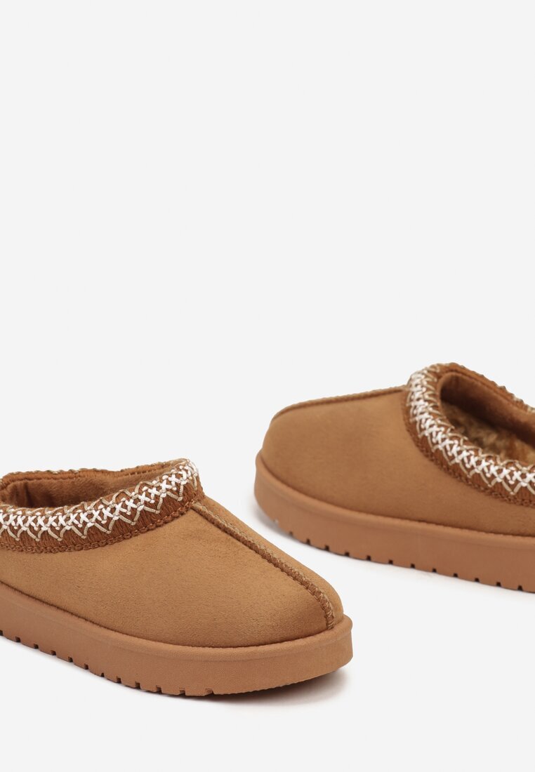  Ghete de zăpadă Maro tip slip-on cu talpă plată și broderie decorativă Daileis