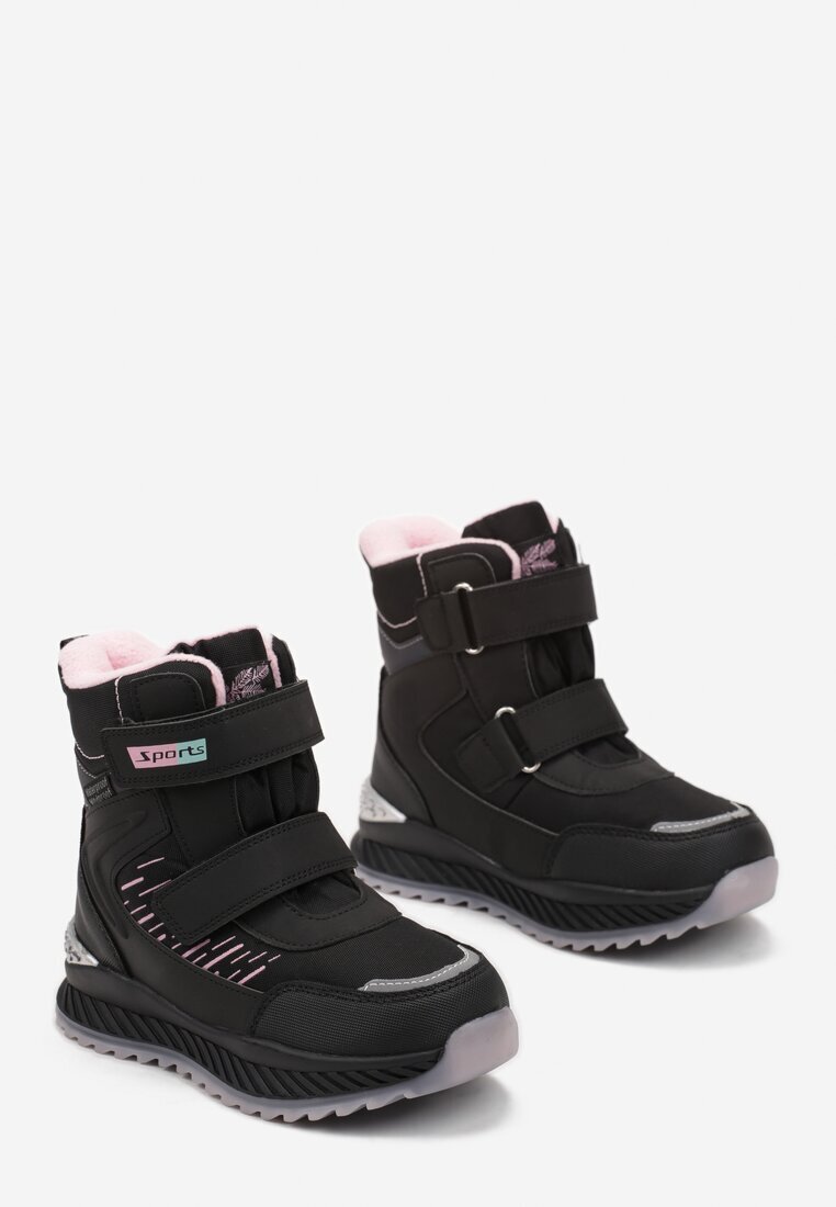  Ghete de zăpadă Negre cu Velcro pe talpă cu striații cu barete decorative Dirette