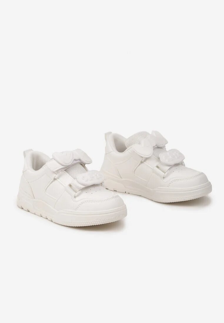  Ghete Sport Albe cu Branț din Piele și cu Aplicații Decorative cu Velcro Lanittes