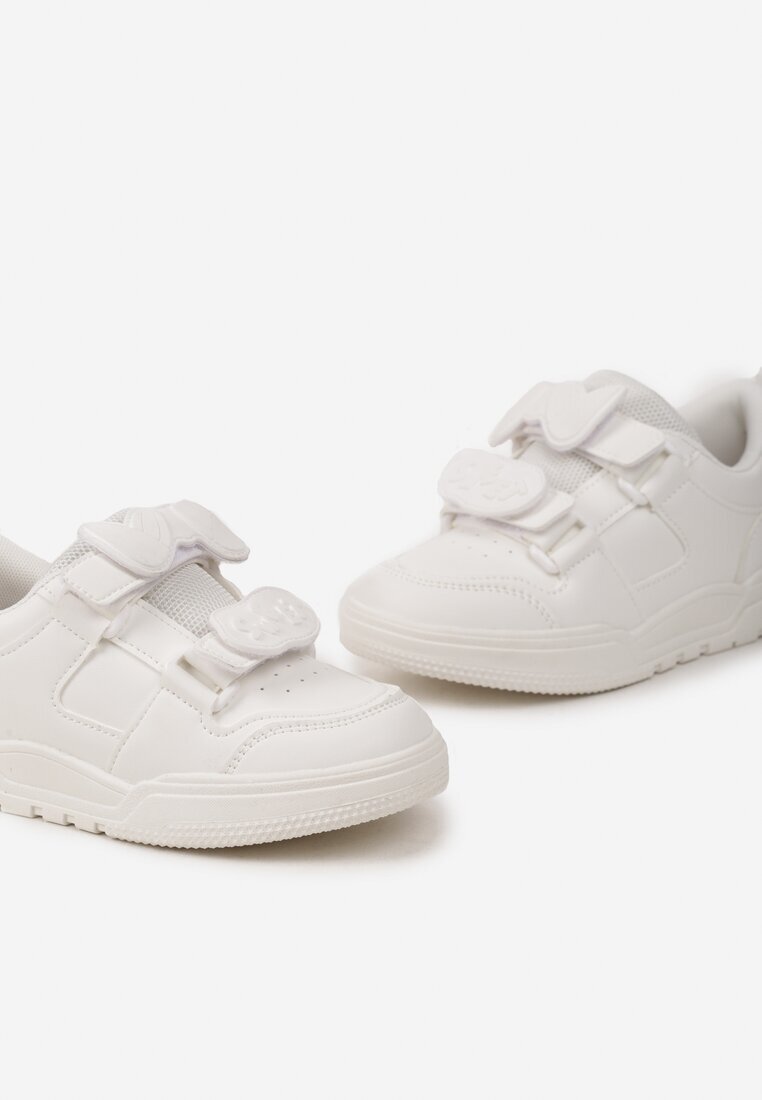  Ghete Sport Albe cu Branț din Piele și cu Aplicații Decorative cu Velcro Lanittes