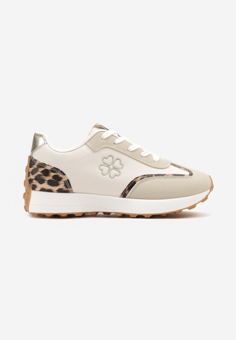 givana Adidași bej decorați cu broderie și inserții cu imprimeu de leopard Alinalla