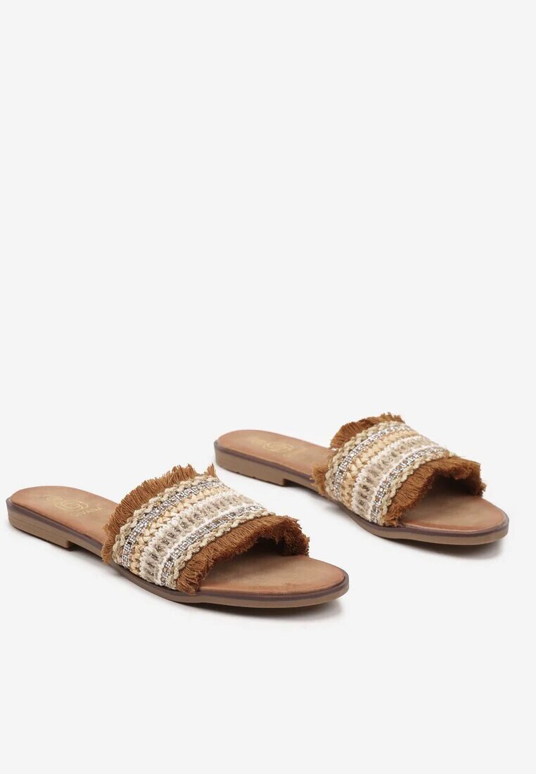 givana Papuci Maro-Bej în stil Boho cu Franjuri și Zirconii Banissa