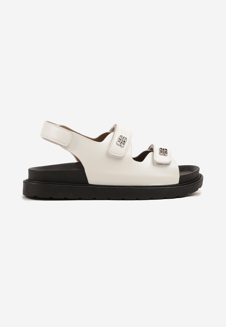givana Sandale Albe cu închidere Velcro decorate cu aplicații metalice Marulissa
