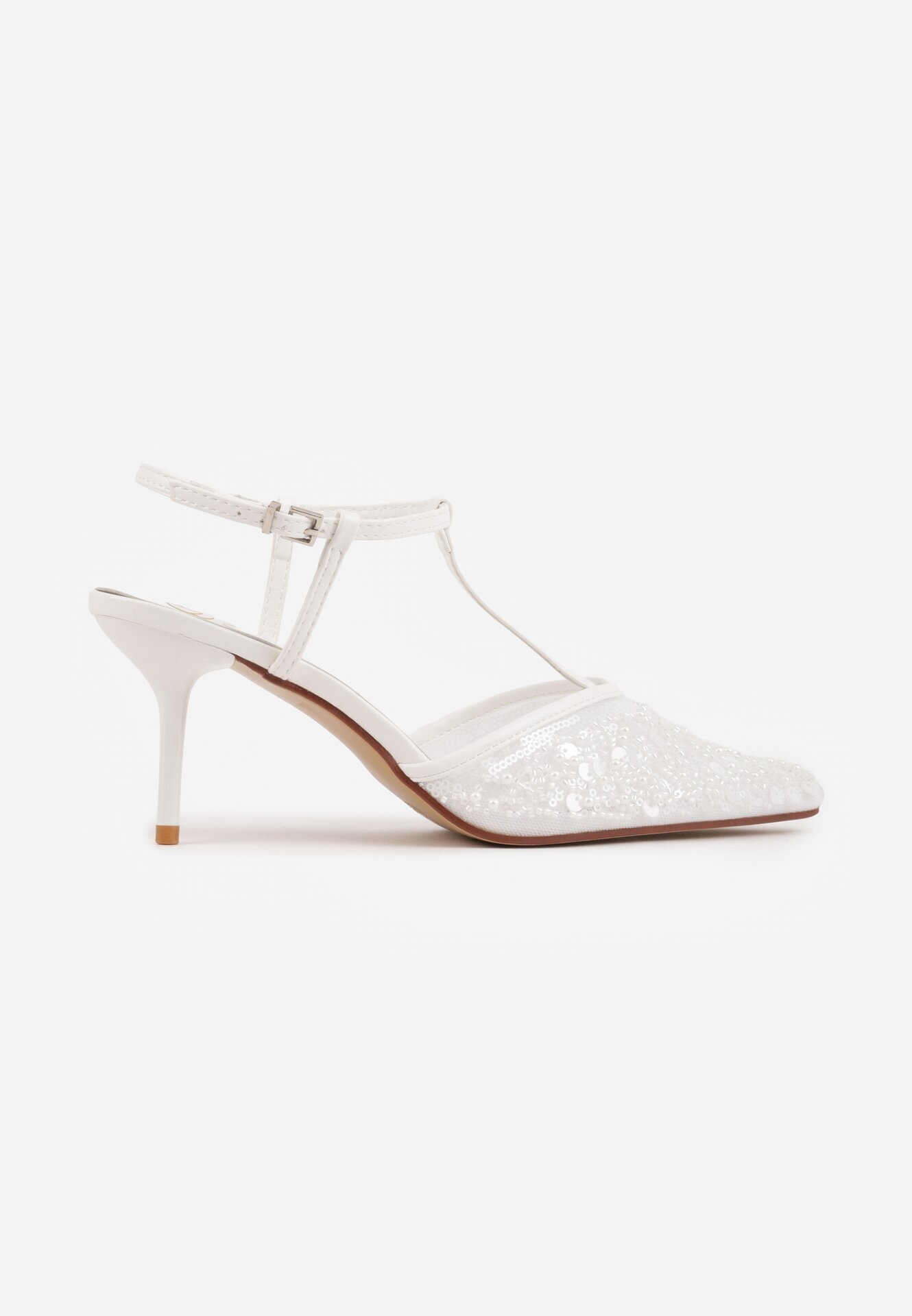 givana Sandale Albe din Plasă cu Toc Stiletto cu Vârful Decorat cu Mărgele Riovela