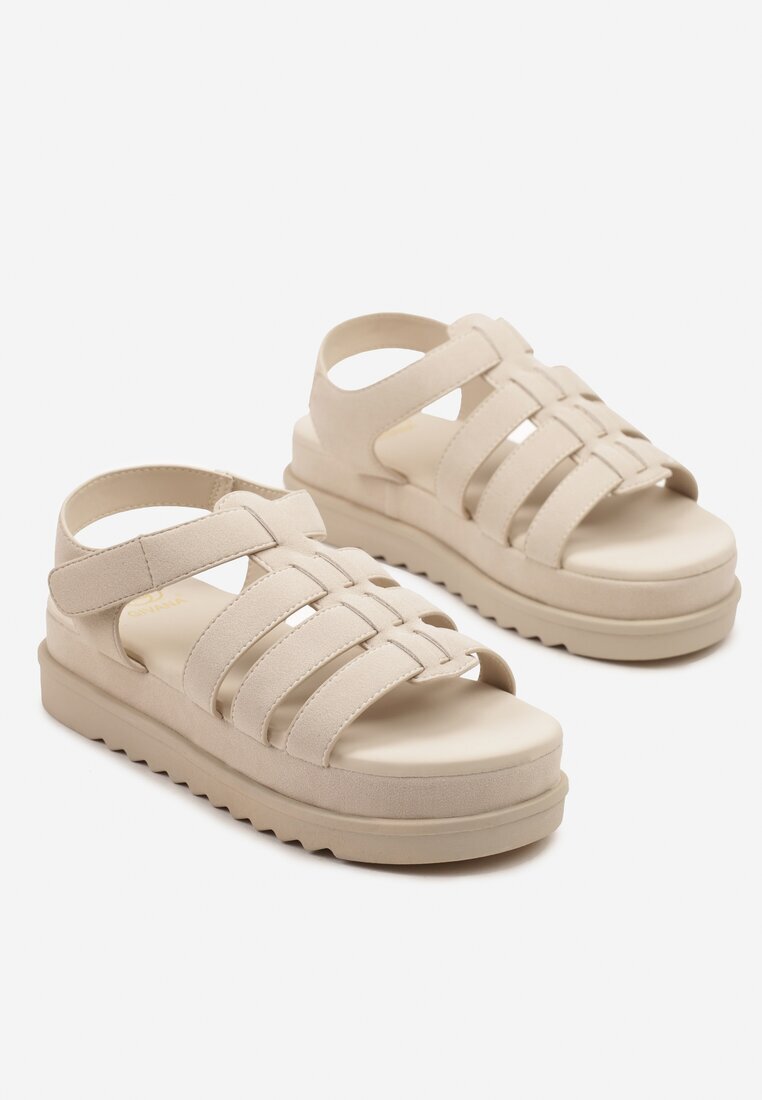 givana Sandale bej cu închidere velcro tip gladiator Sorlinia