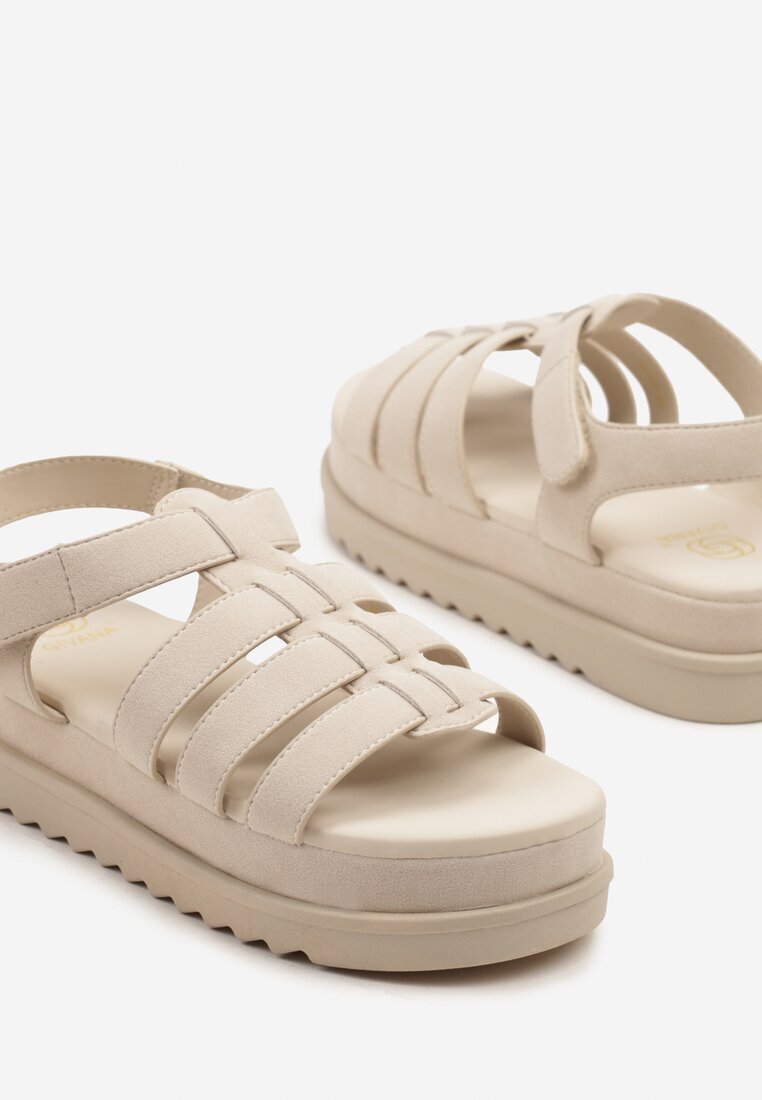 givana Sandale bej cu închidere velcro tip gladiator Sorlinia