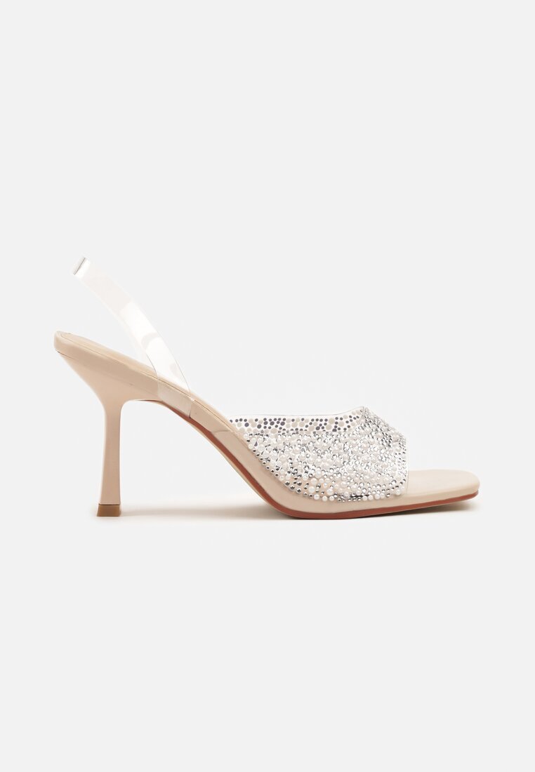 givana Sandale Bej Transparente cu toc Stiletto decorate cu zirconii Atenaia