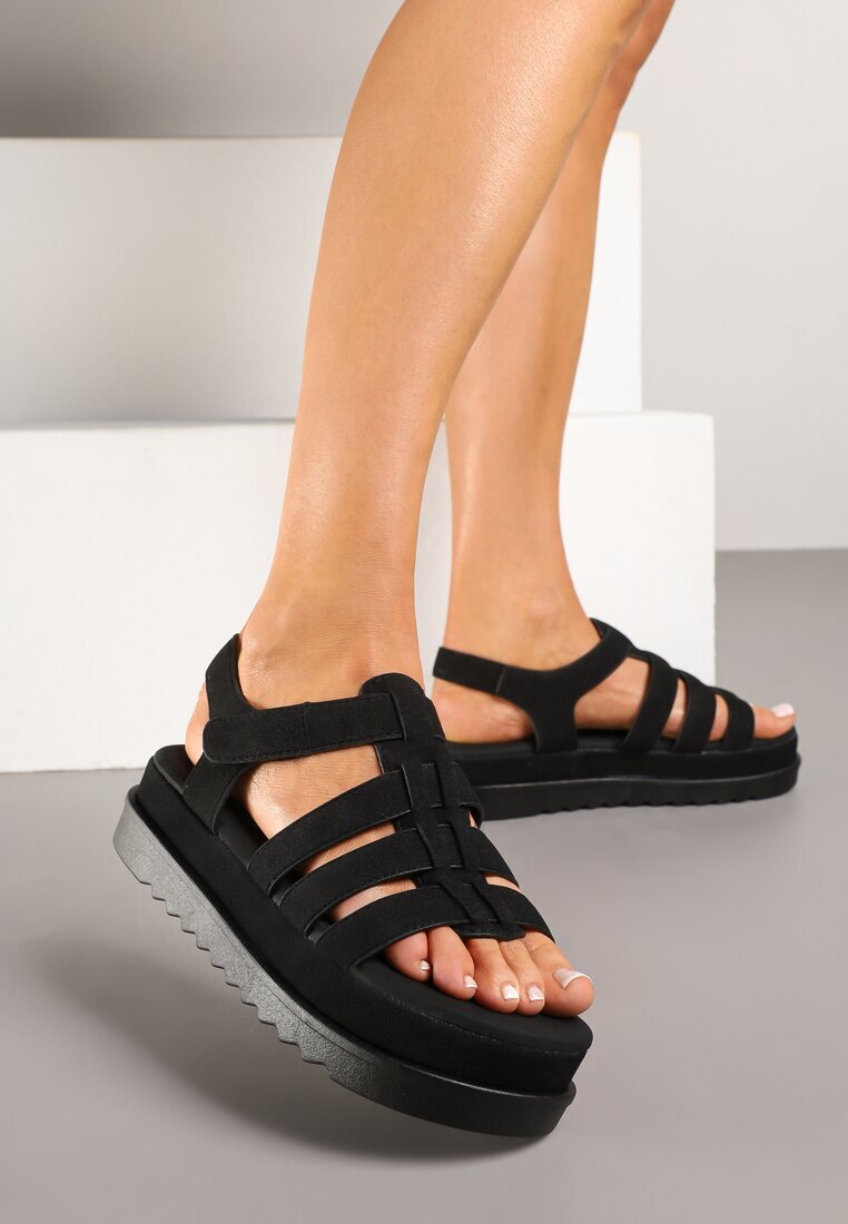 givana Sandale Negre cu prindere velcro Tip Gladiator Sorlinia