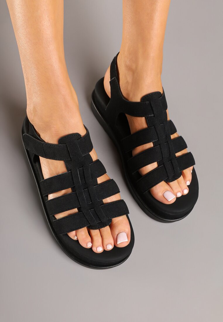 givana Sandale Negre cu prindere velcro Tip Gladiator Sorlinia